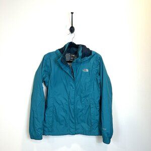 North Face Hyvent Hooded Nylon Polyester Full Zip Jacket Teal Blue‎ Size Medium